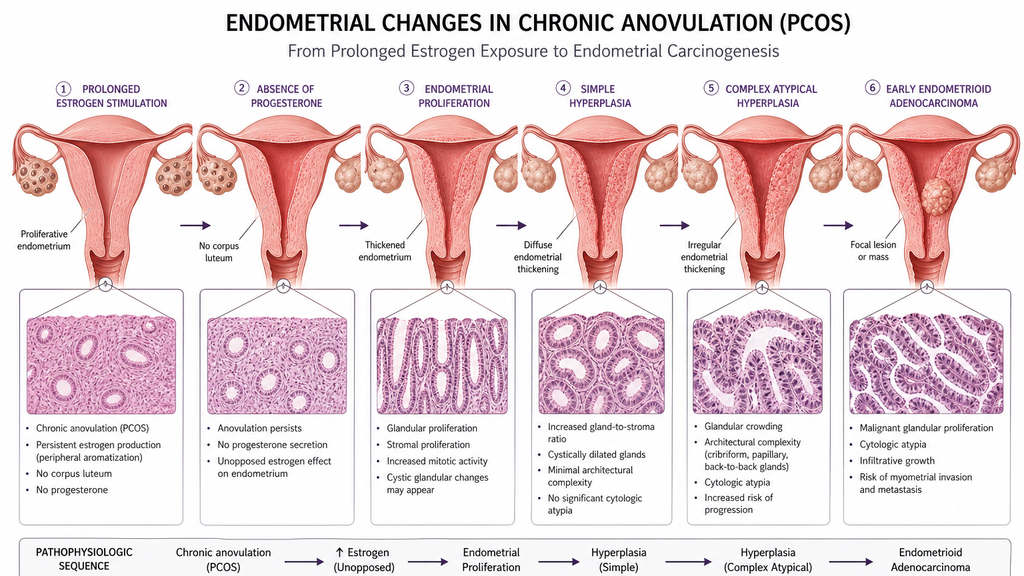 Fotografía editorial referencial generada para Síndrome de ovario poliquístico y riesgo de neoplasia endometrial