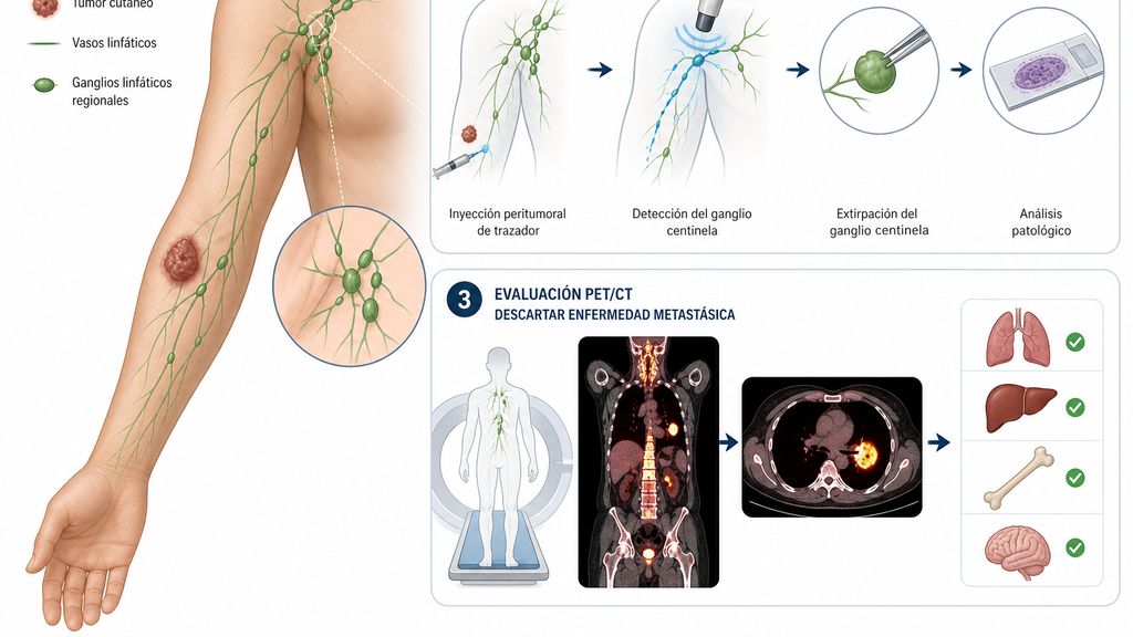 PET CT esquemático para estadificación de carcinoma de Merkel