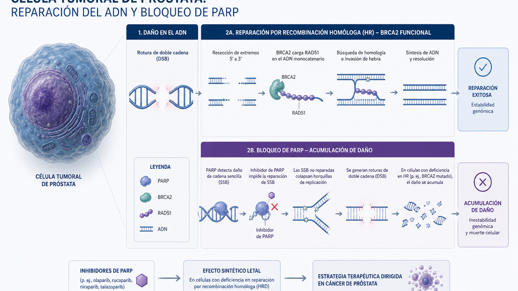 Perfil molecular BRCA2 y reparación por recombinación homóloga en cáncer de próstata