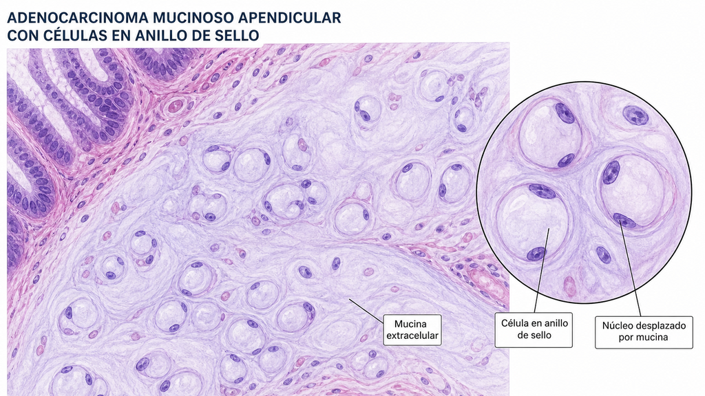 Células en anillo de sello en carcinoma mucinoso apendicular
