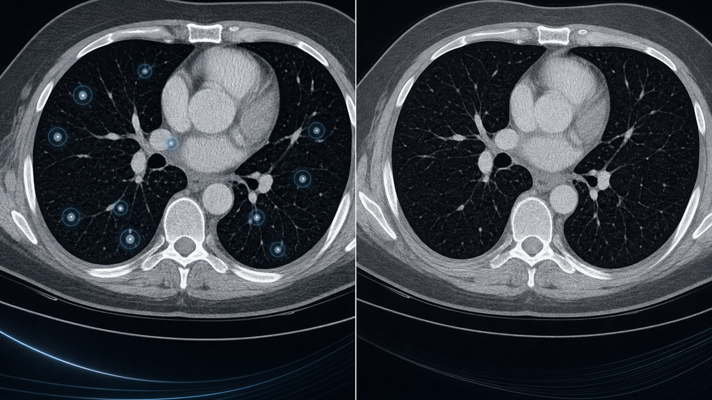 Evolución radiológica conceptual de las metástasis pulmonares antes y después de nivolumab
